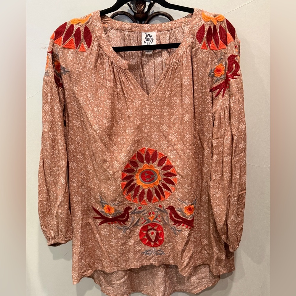ivy jane Rust-Tan Embroidered Boho Tunic